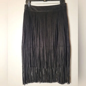 ZARA Black faux suede tiered fringed Harlem Nights Rita Hayworth skirt, size M